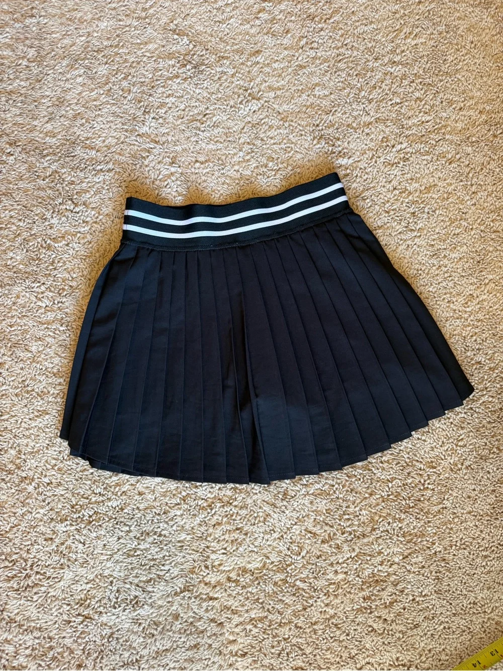 Kids Justice Black Pleated Skort with Striped Elastic Waistband